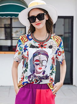 Stylish Printed Hollow Out T-shirt